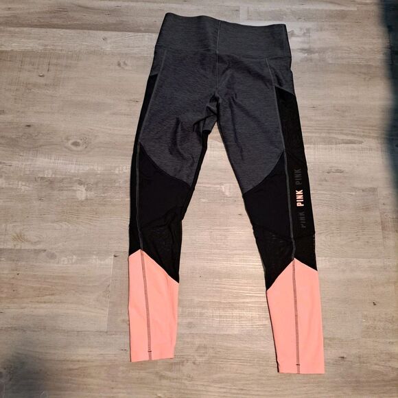 PINK Victoria Secret Bonded Leggings Black Medium Mesh Detail Peach 170/72A - Picture 2 of 12